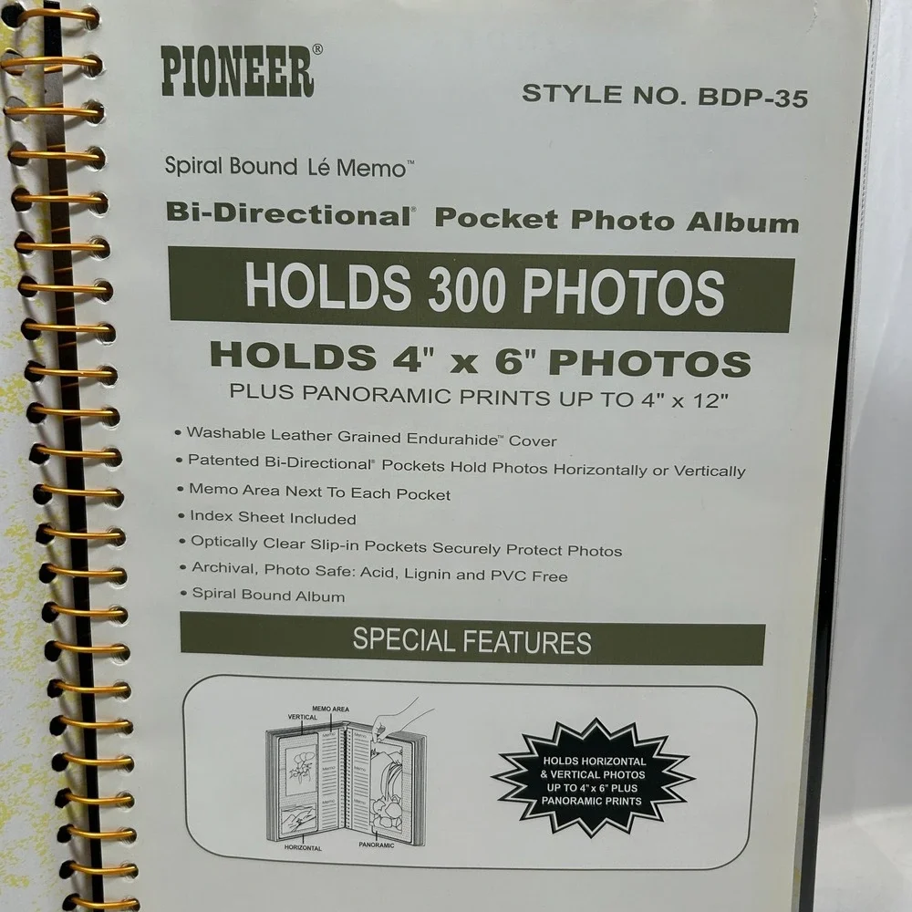Vintage Photo Album 300 Picture 4x6 Pioneer Le Memo Spiral Leather Pockets Green